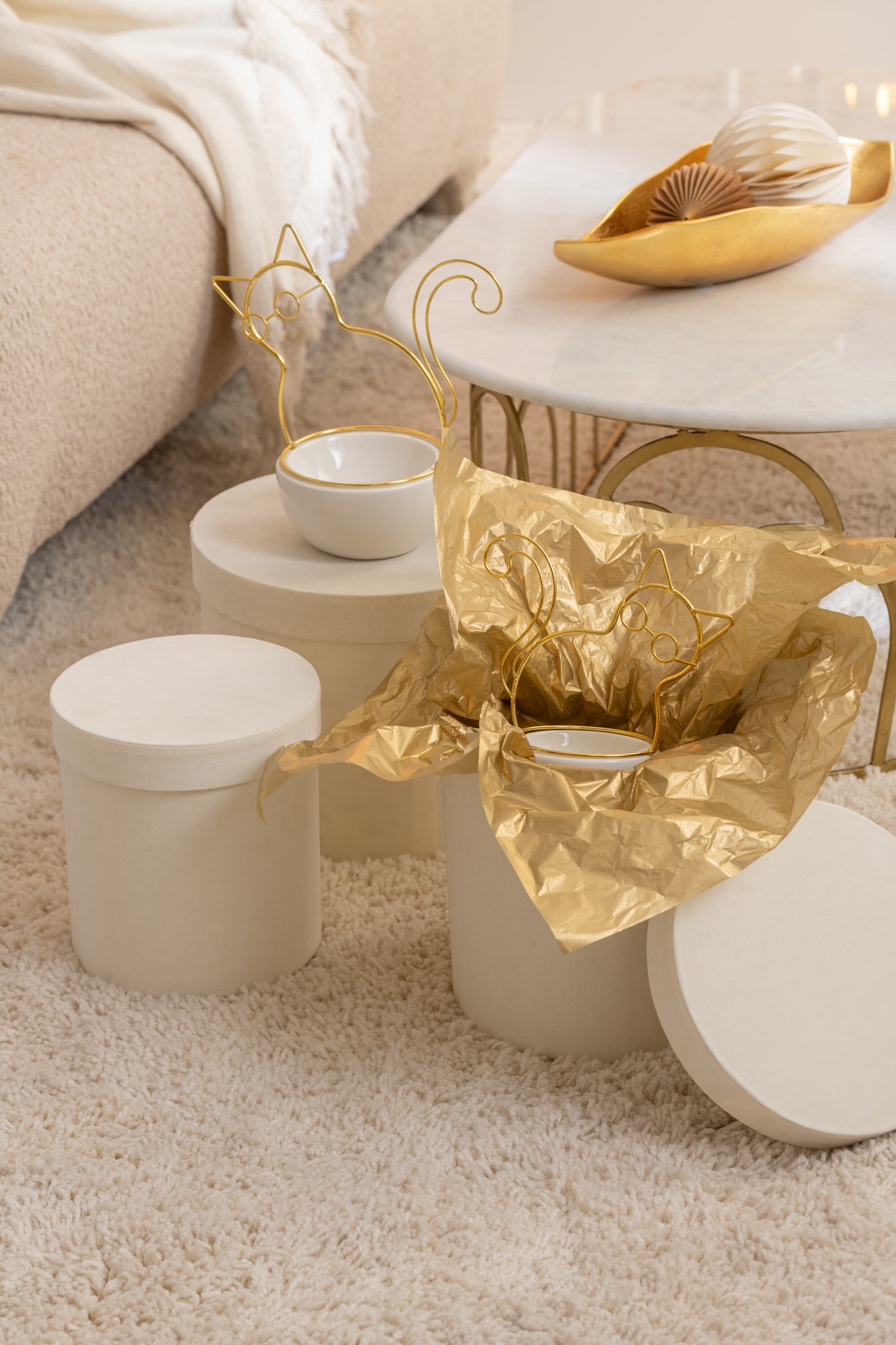 Set van 3 dozen rond plat fluweelpapier wit