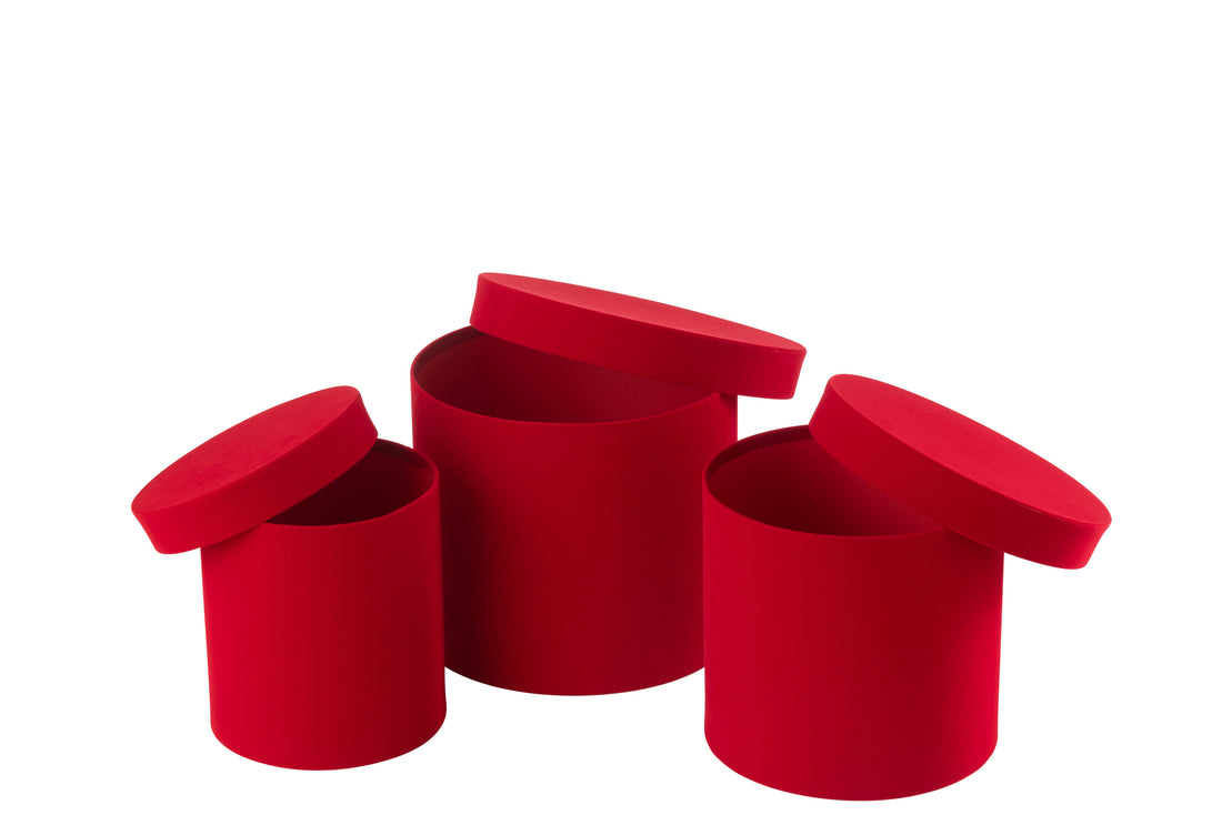 Set van 3 dozen rond fluweelpapier rood