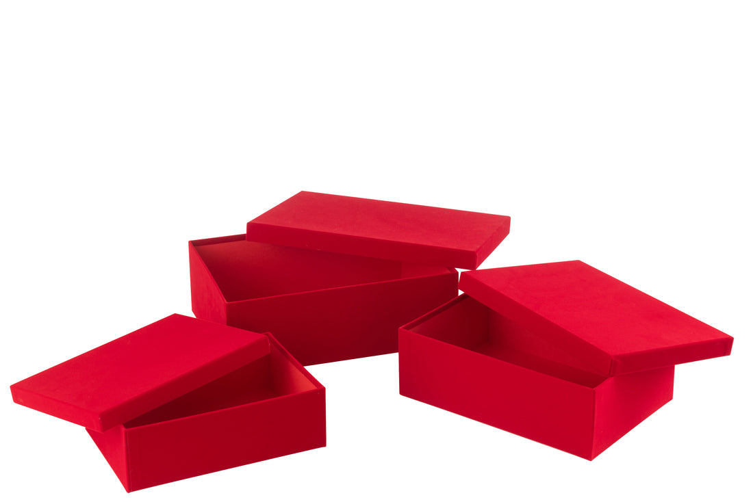 Set van 3 dozen rechthoekig fluweelpapier rood