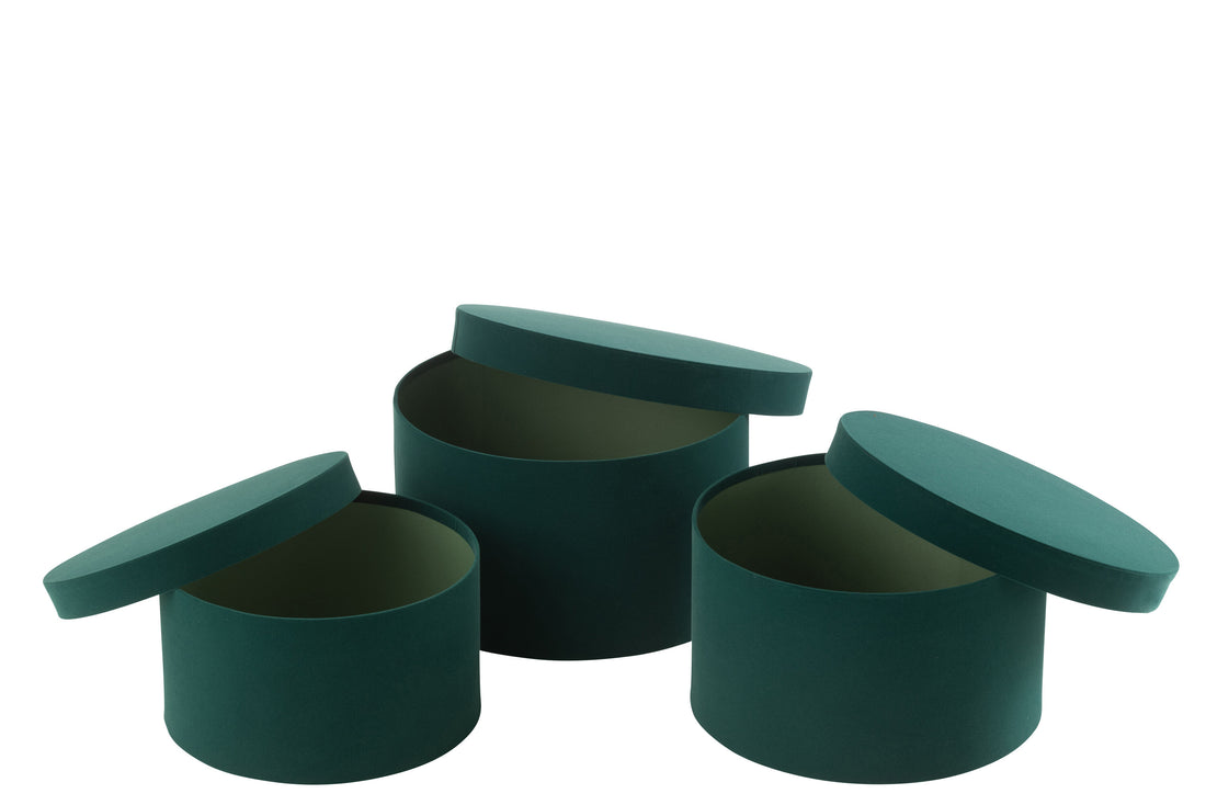 Set van 3 dozen rond plat fluweelpapier groen