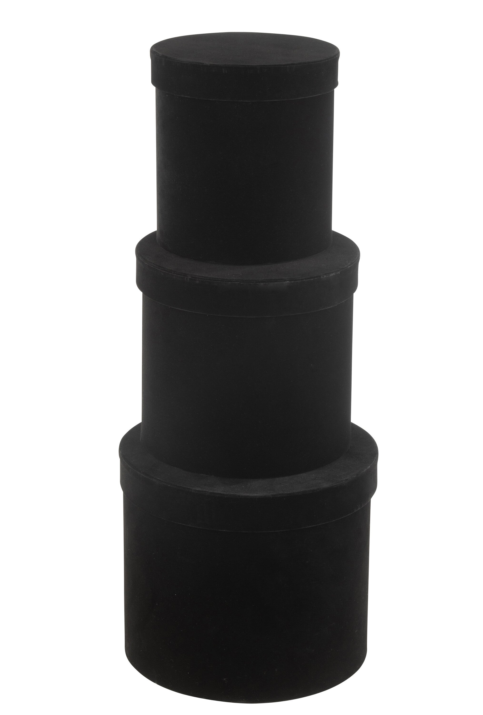 Set van 3 ronde fluwelen papieren dozen zwart