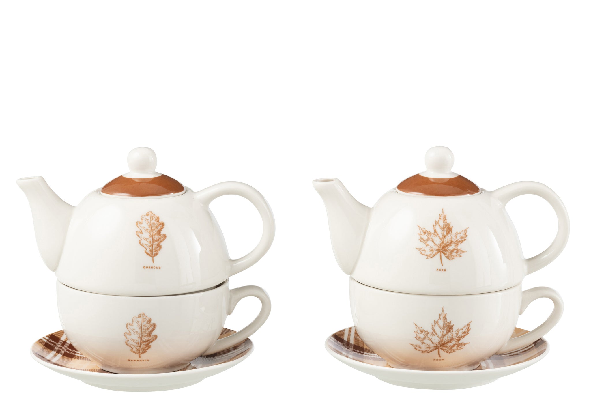 Thee voor één bladraamdoos keramiek bruin assortiment van 2