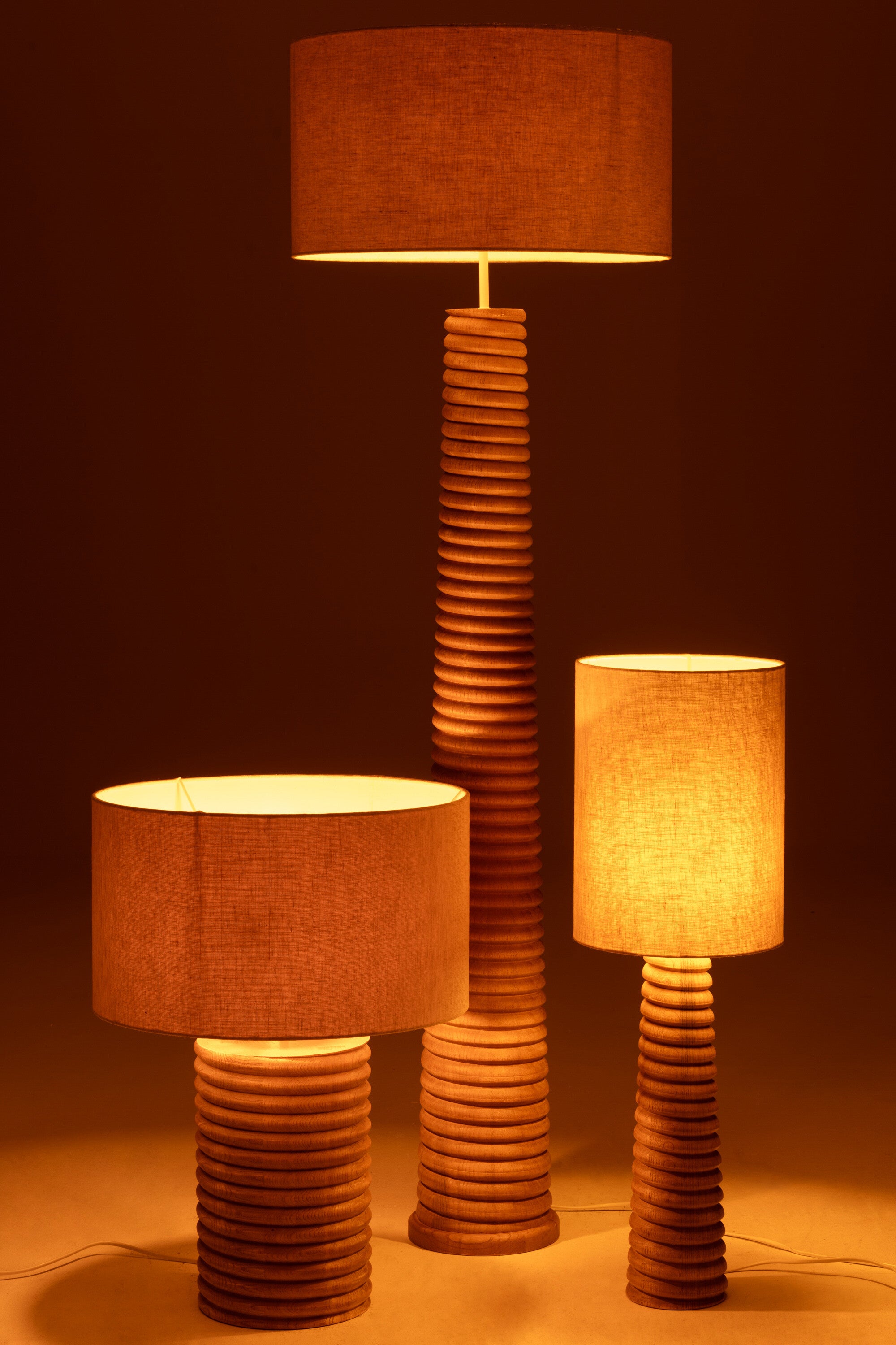 Tafellamp Draadgewonden Breed Ailanthus Hout Natuurlijk/Grijs