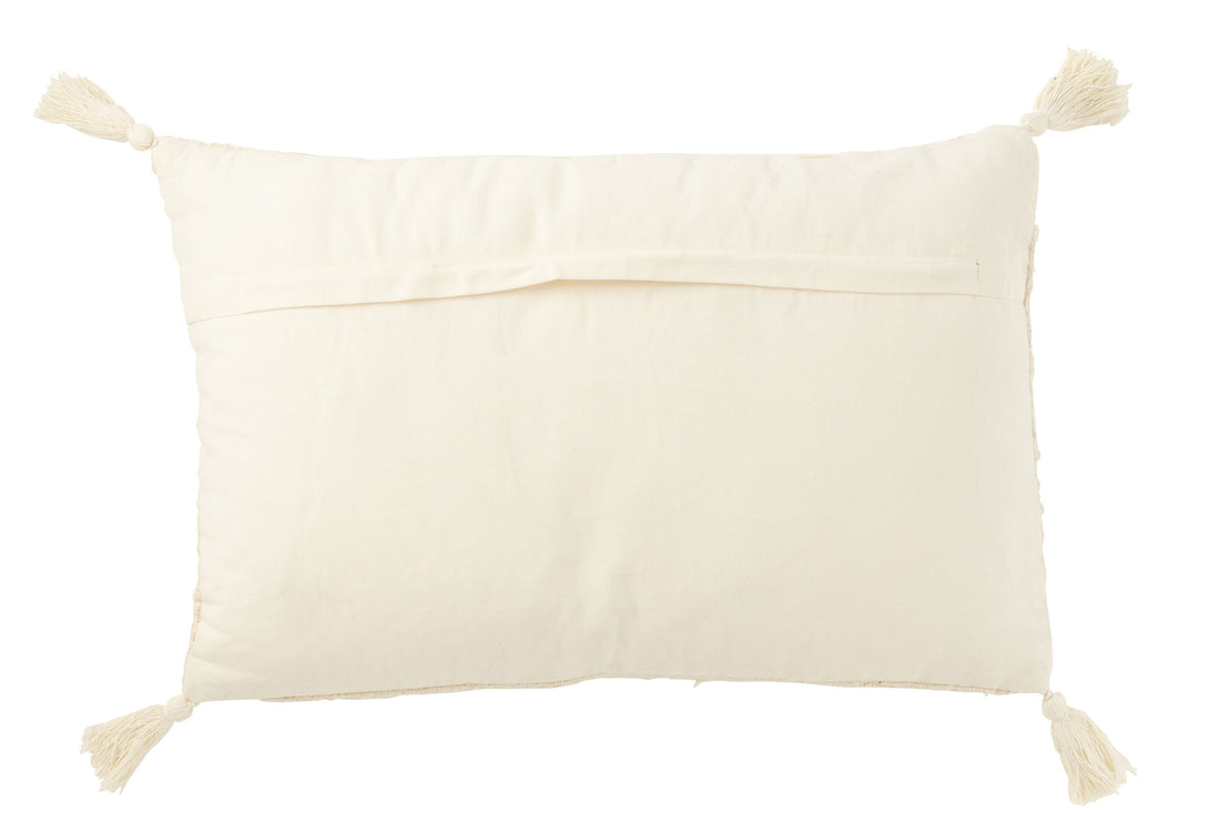 J-Line Kussen Rechthoek+Kwasten Katoen Crème