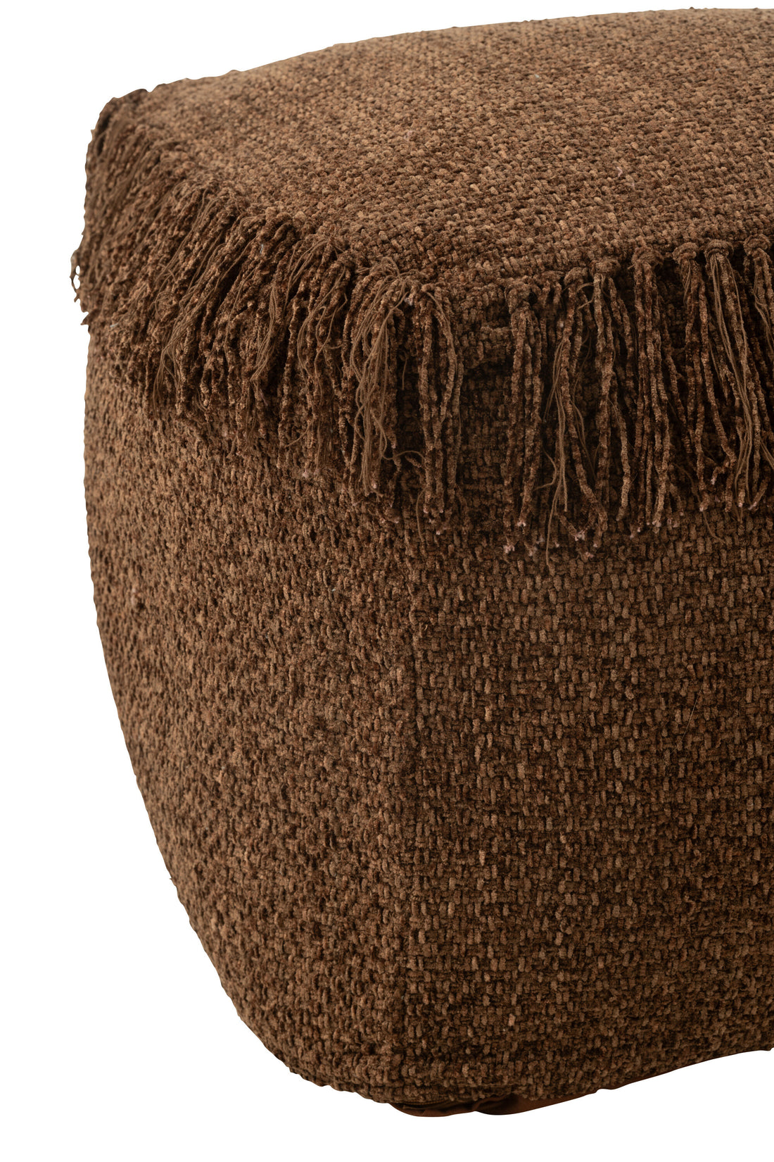 J-Line Poef Vierkant Gewoven+Franjes Viscose Bruin