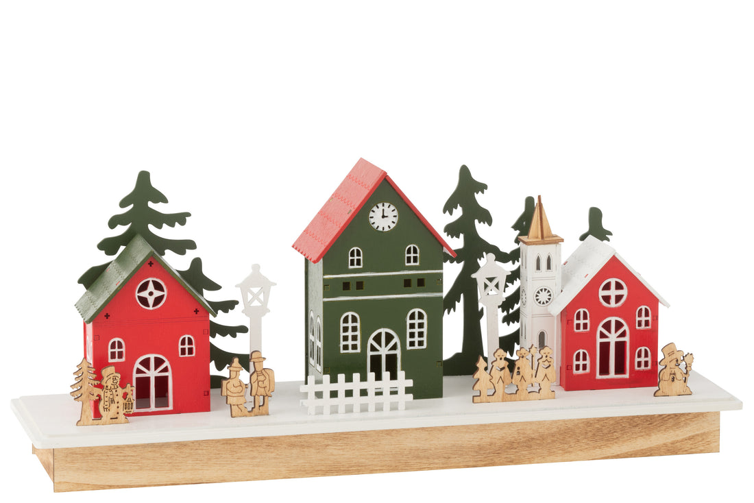 Deco Winter Led Dorp Hout Mix