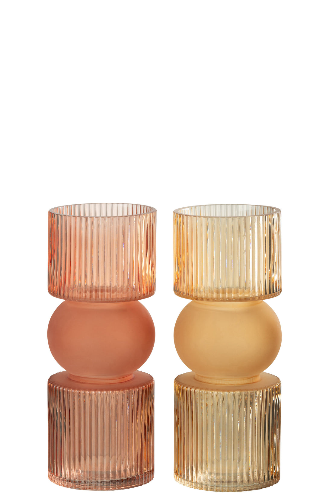 Vaas/Kaarsenhouder Candy Glas Oranje/Rood Klein Assortiment Van 2