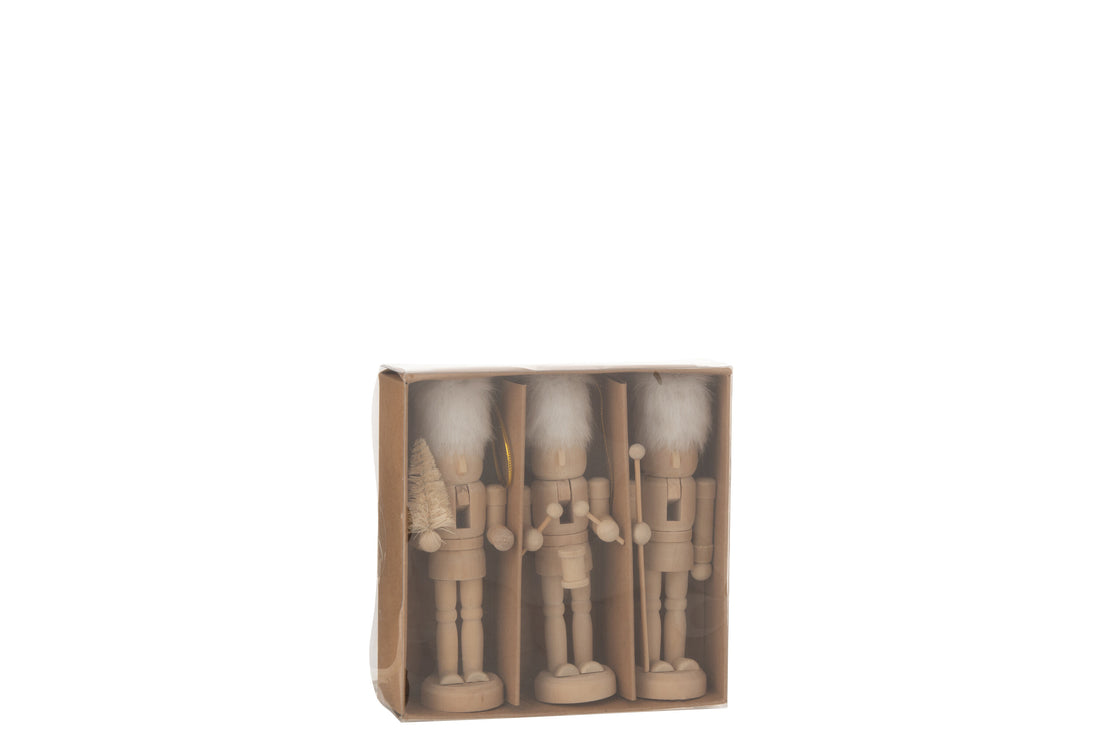 Doos van 3 hangers Notenkrakers Hout/Bont Natuurlijk/Wit