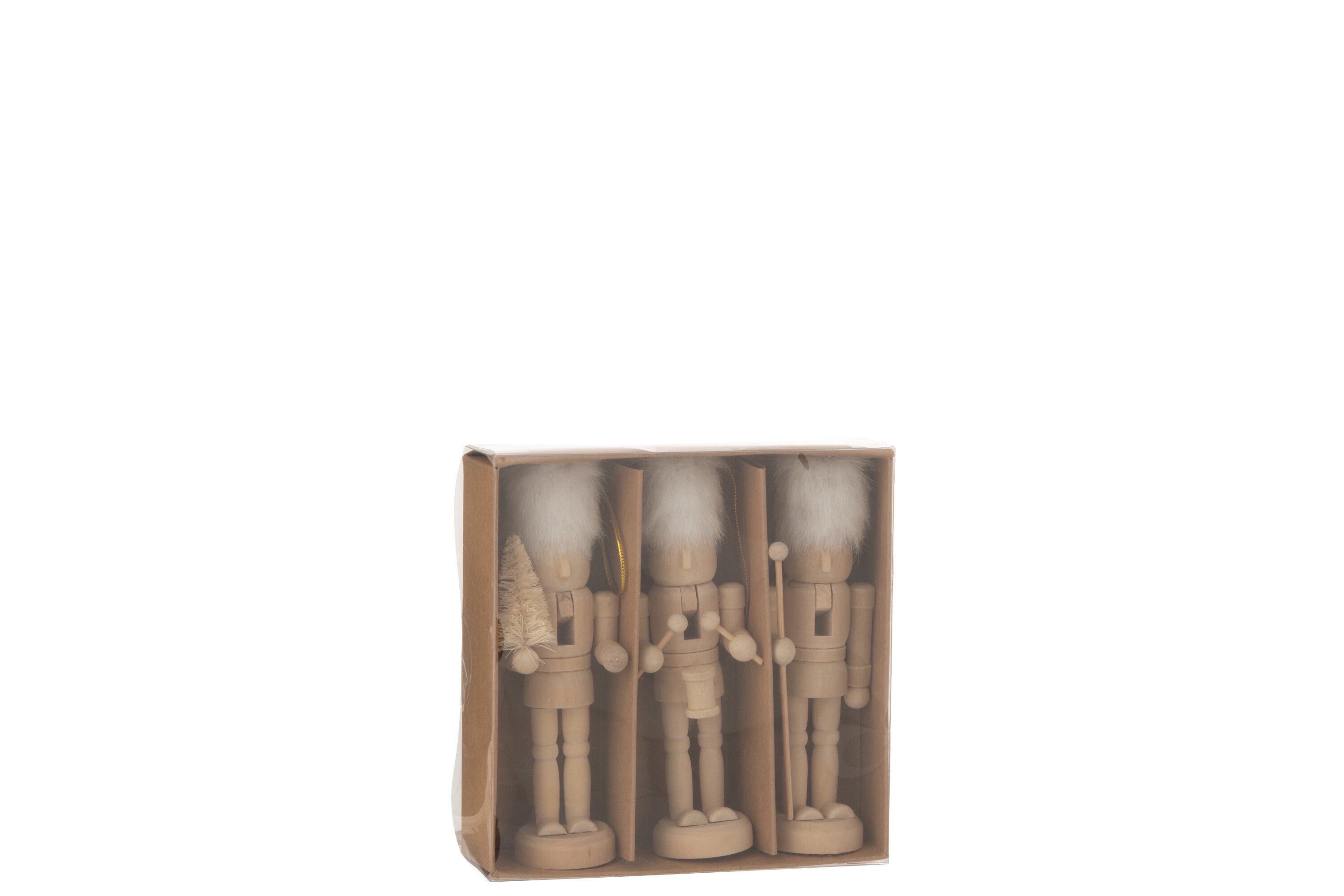 Doos van 3 hangers Notenkrakers Hout/Bont Natuurlijk/Wit