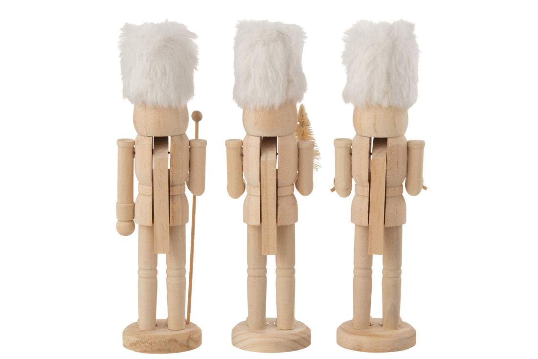 Doos met 3 notenkrakers hout/bont natuurlijk/wit