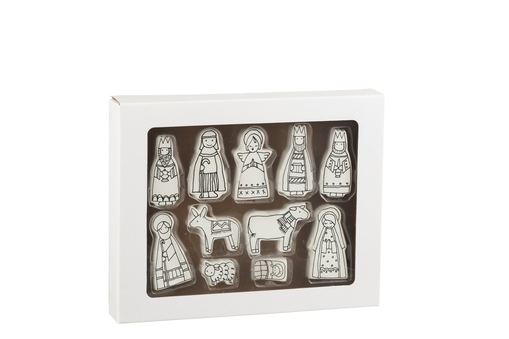 Kerststal 11 delen Dolomiet Wit/Zwart Klein