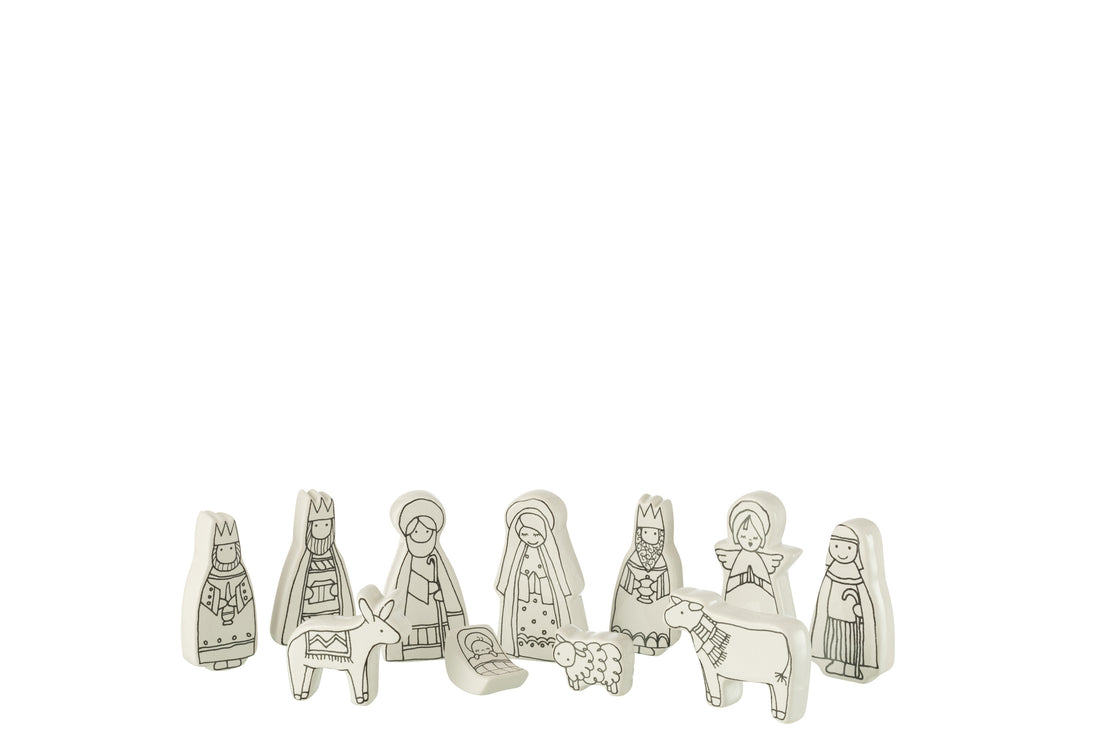 Kerststal 11 delen Dolomiet Wit/Zwart Klein