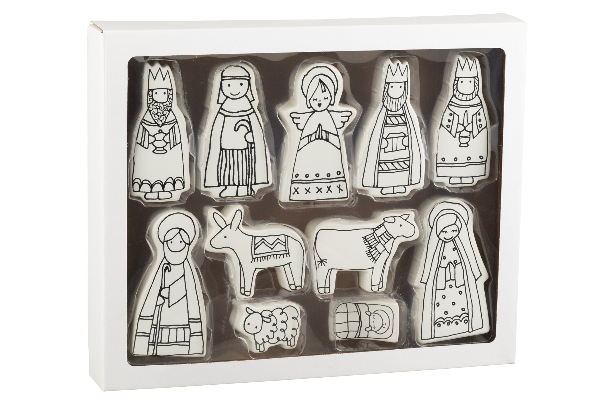Kerststal 11 delen Dolomiet Wit/Zwart Groot