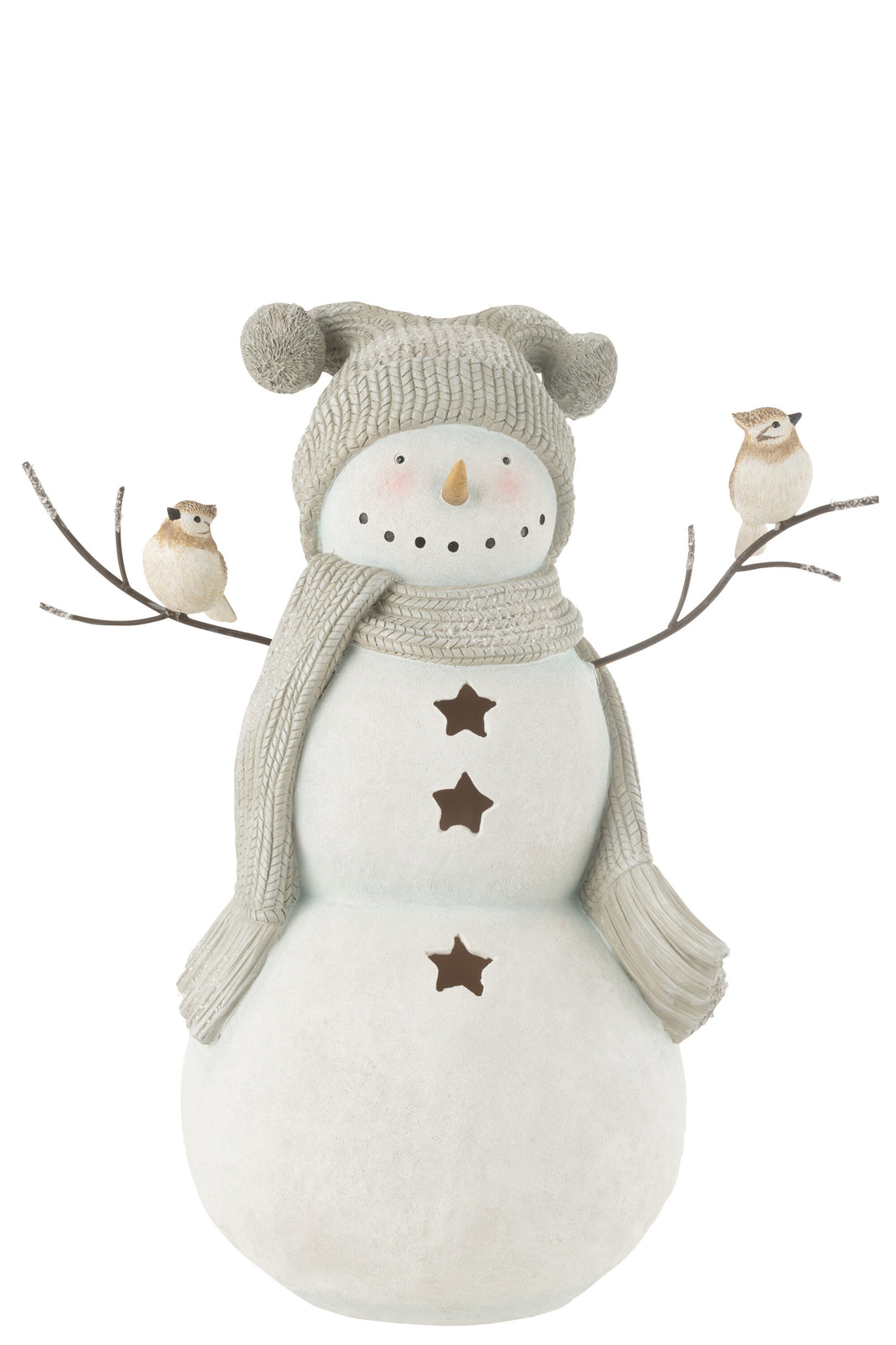 Sneeuwpop Led Vogels Hars Wit/Grijs Groot