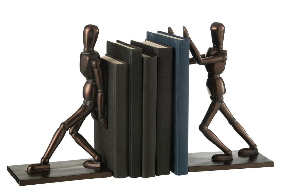 J-Line Set Van 2 Boekensteun Model Mannen Resine Bruin