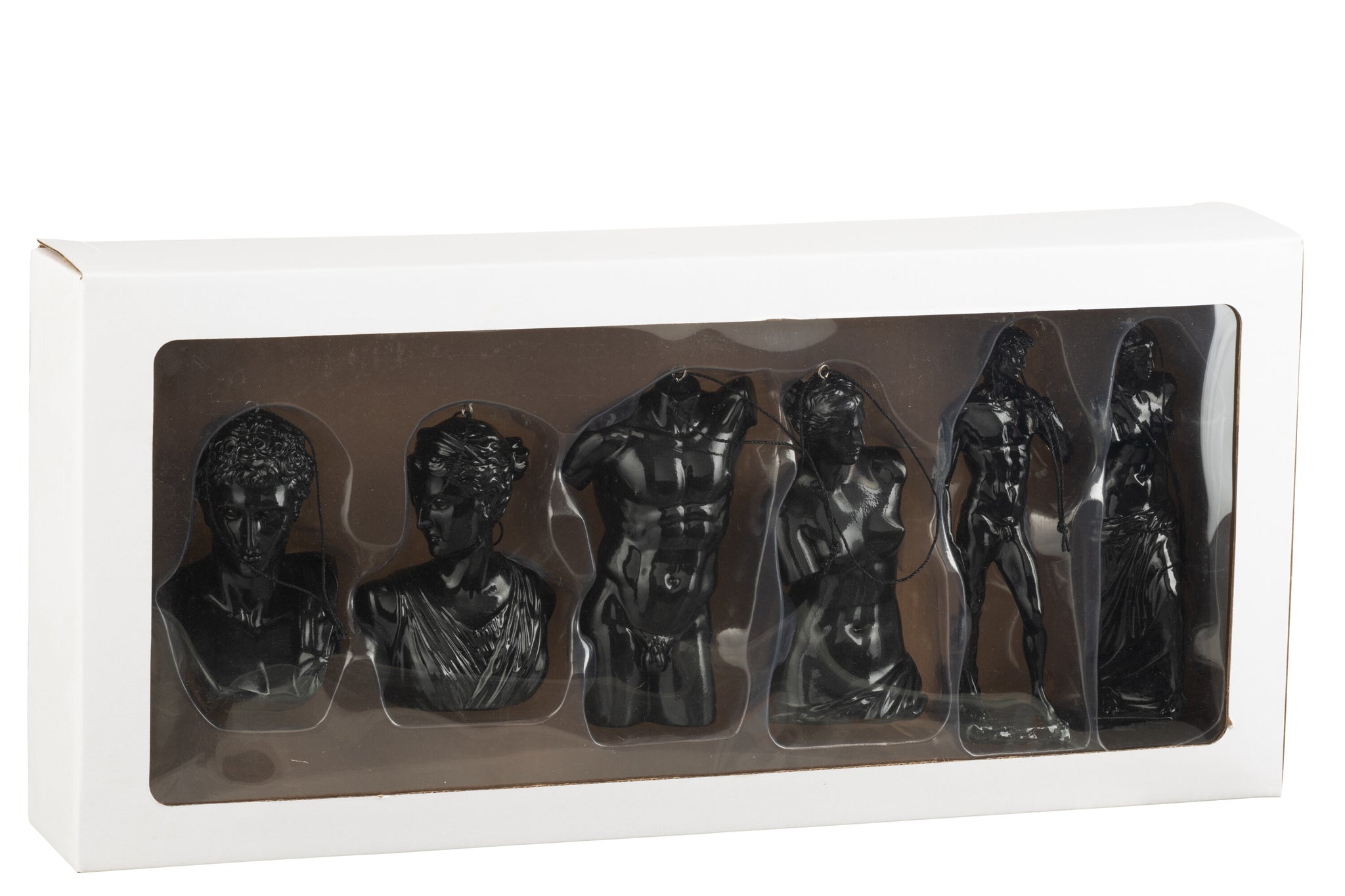 Doos van 6 hanger Romeins standbeeld hars zwart