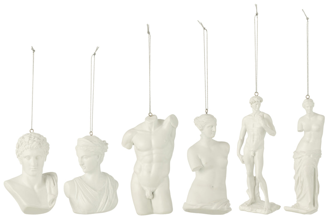 Doos van 6 hanger Romeins standbeeld hars wit