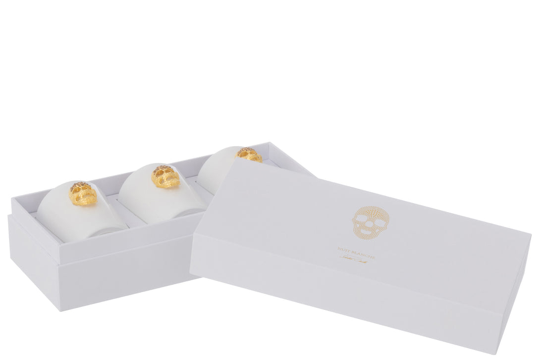 Doos met 3 geurende kaarsen schedel Nuit Blanche-16 uur.