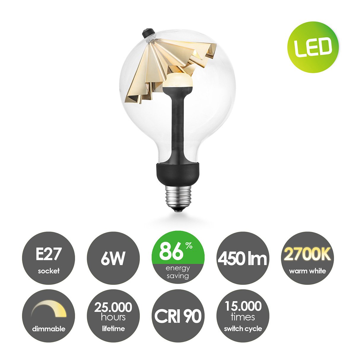 dimbare LED lamp Umbrella goud G120 E27 5W 400Lm
