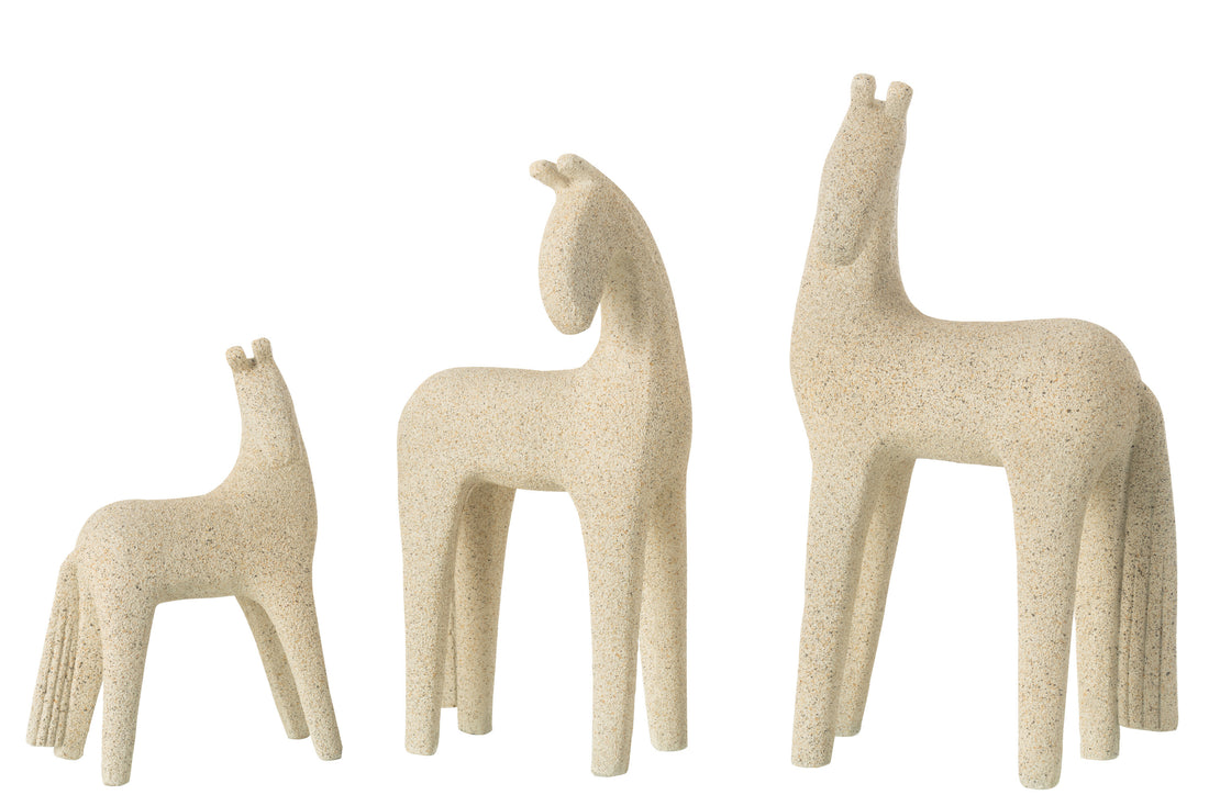 Set van 3 moderne paarden van hars in beige