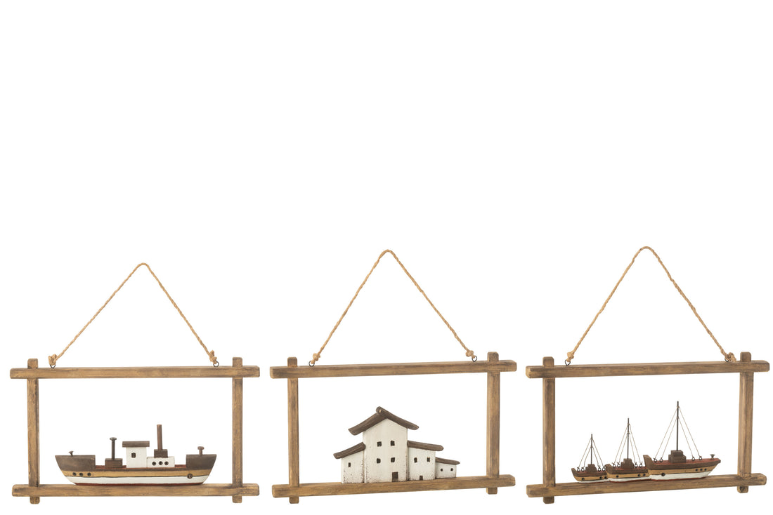 Wanddecoratie Boot+ Huizen Paulowniahout Assortiment Van 3