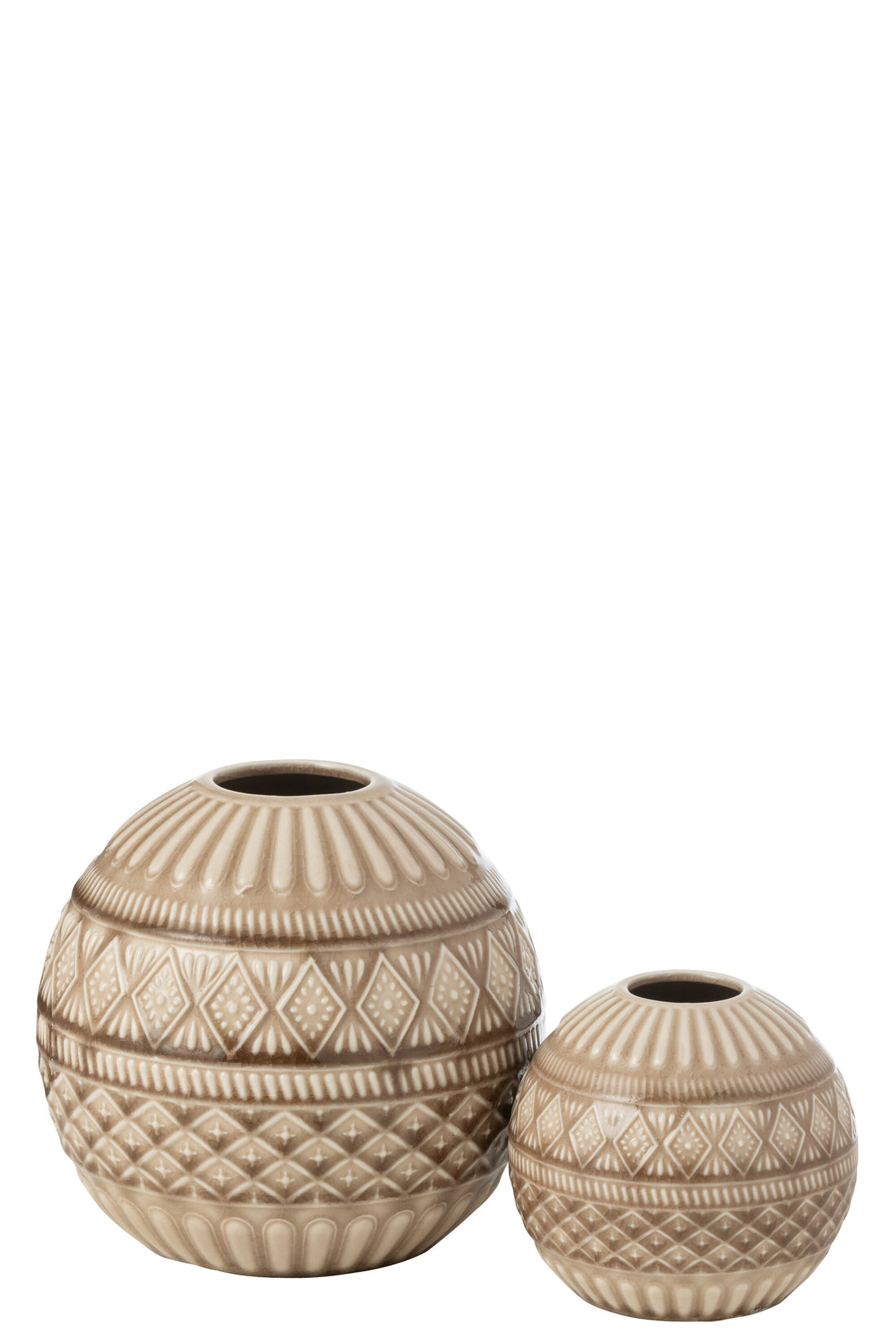 Vaas Bal Etnisch Porselein Beige Groot