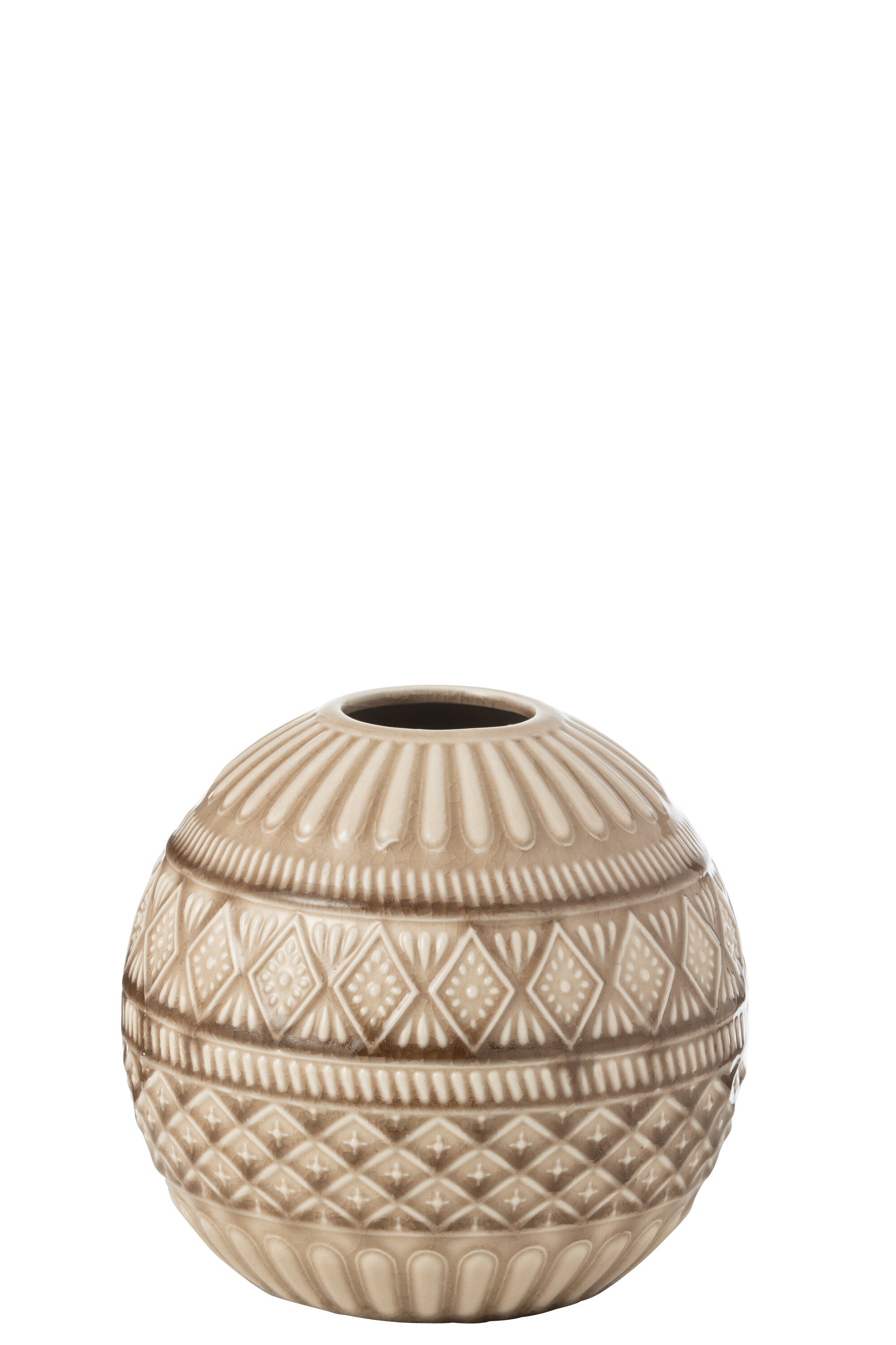 Vaas Bal Etnisch Porselein Beige Groot