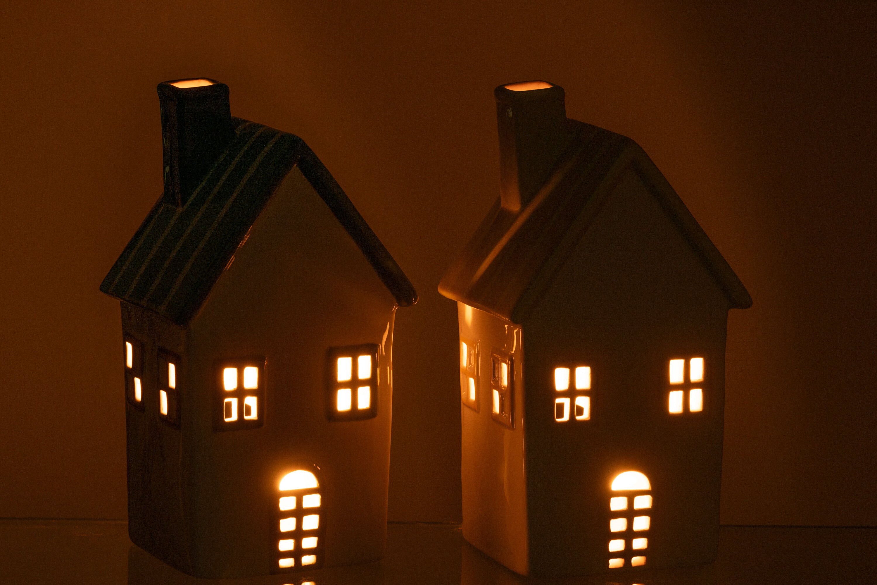 Theelichthouder Huis Dolomiet Geel/Groen Assortiment Van 2