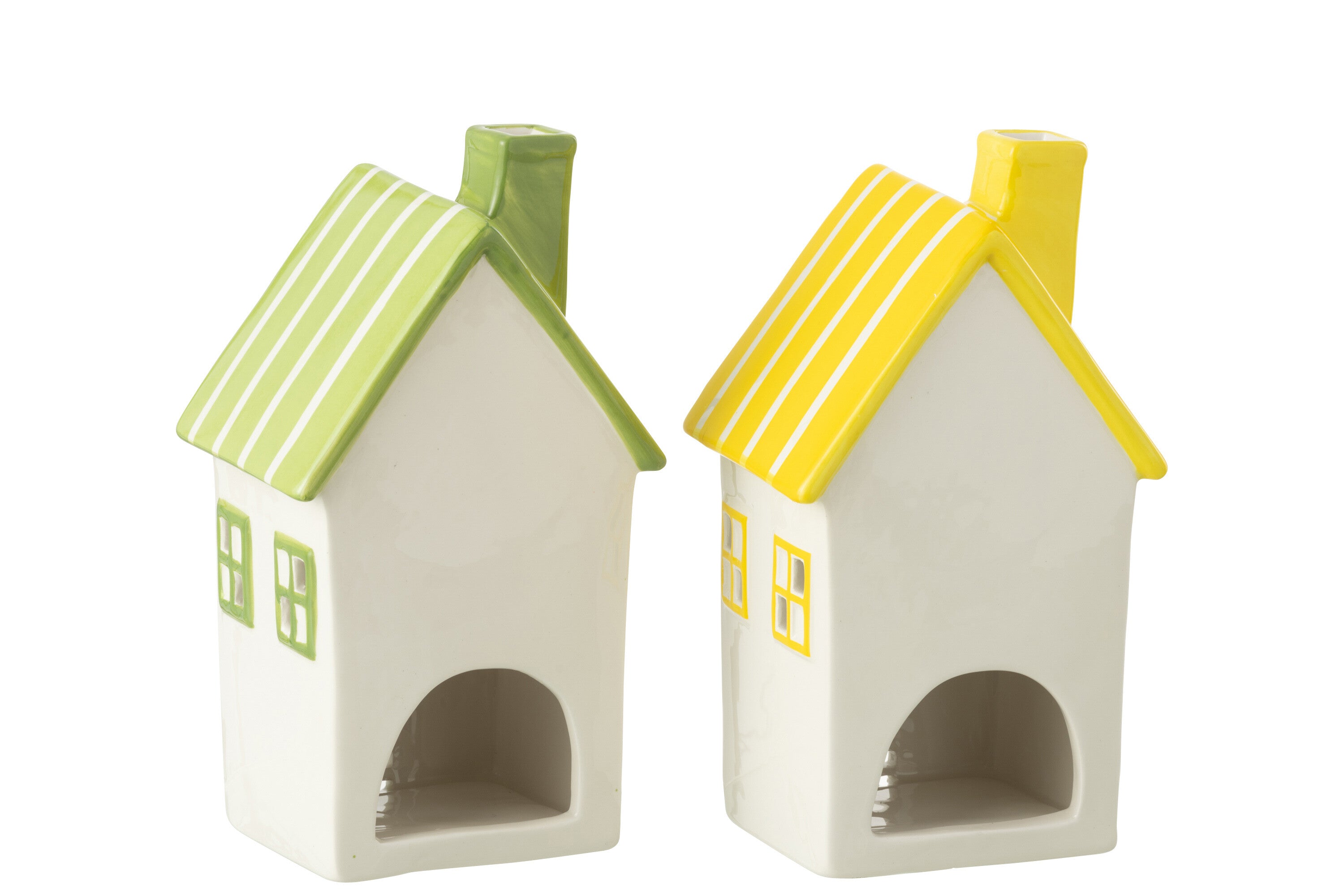 Theelichthouder Huis Dolomiet Geel/Groen Assortiment Van 2