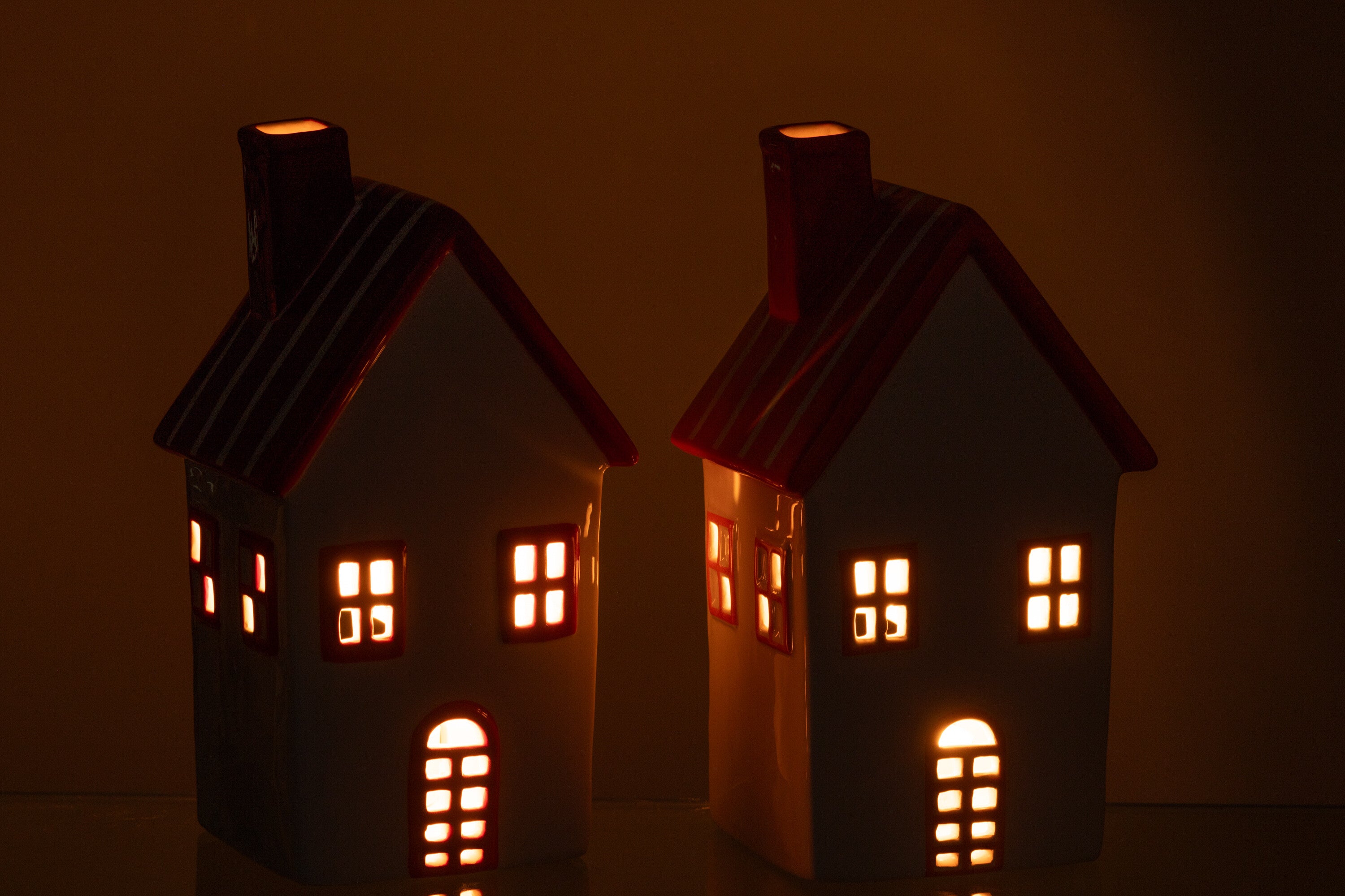 Theelichthouder Huis Dolomiet Oranje/Rood Assortiment Van 2