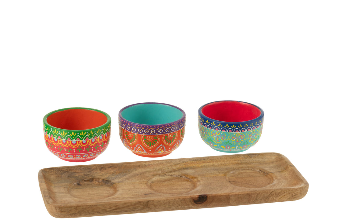 Schaal + 3 kommen Mumbai Terracotta/Hout Mix