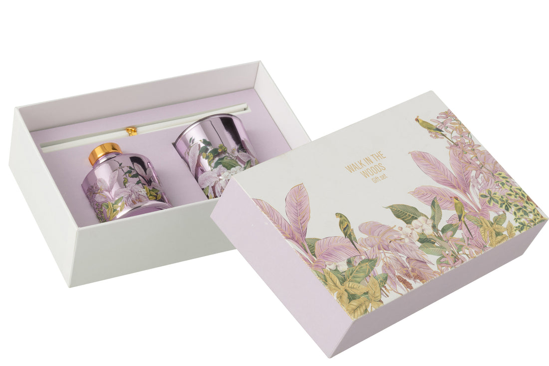 Geschenkset Kaars+Diffuser Walk In The Woods Roze