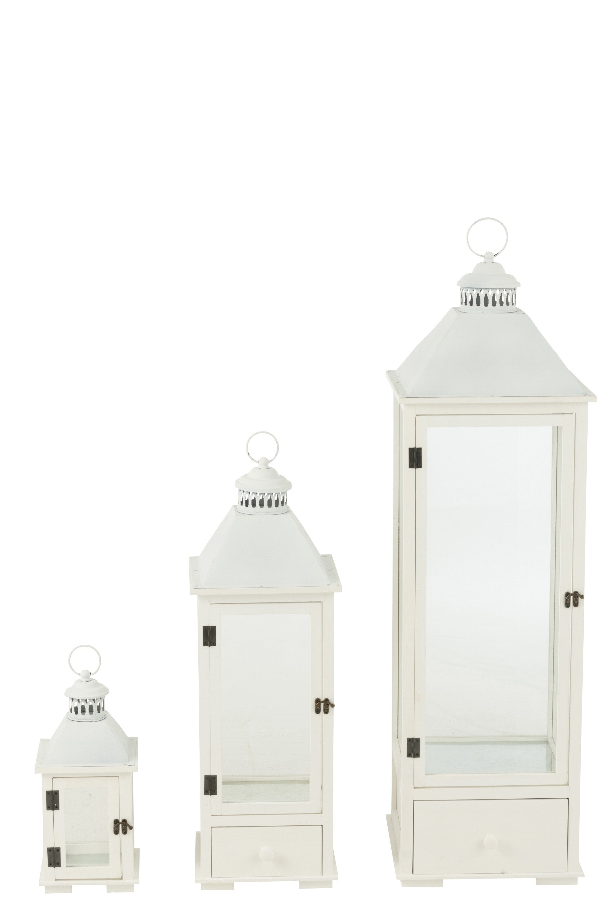 Set van 3 lantaarntorens van dennenhout/metaal wit