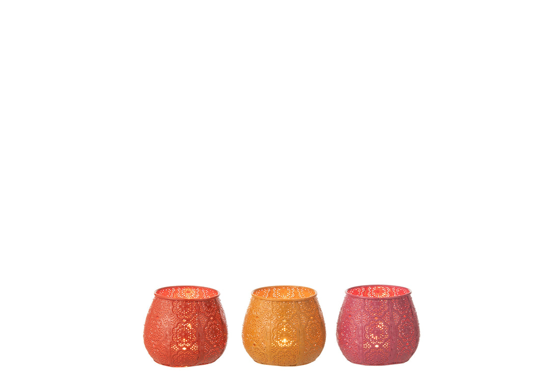 Theelichthouder Cilinder Metaal/Glas Mix Klein Assortiment Van 3