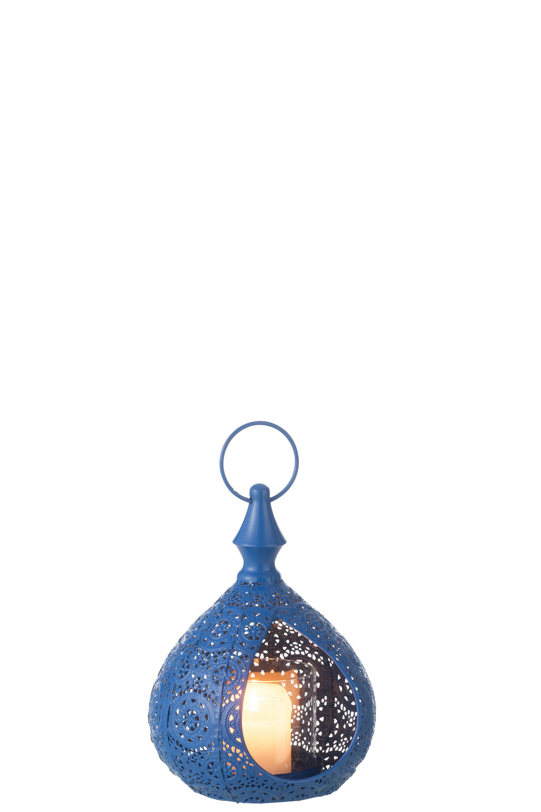 Theelichthouder Druppel Metaal/Glas Blauw Klein