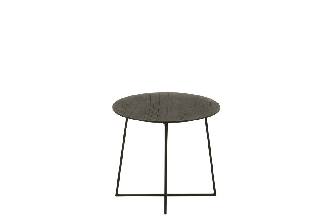 Salontafel rond teakhout/metaal zwart