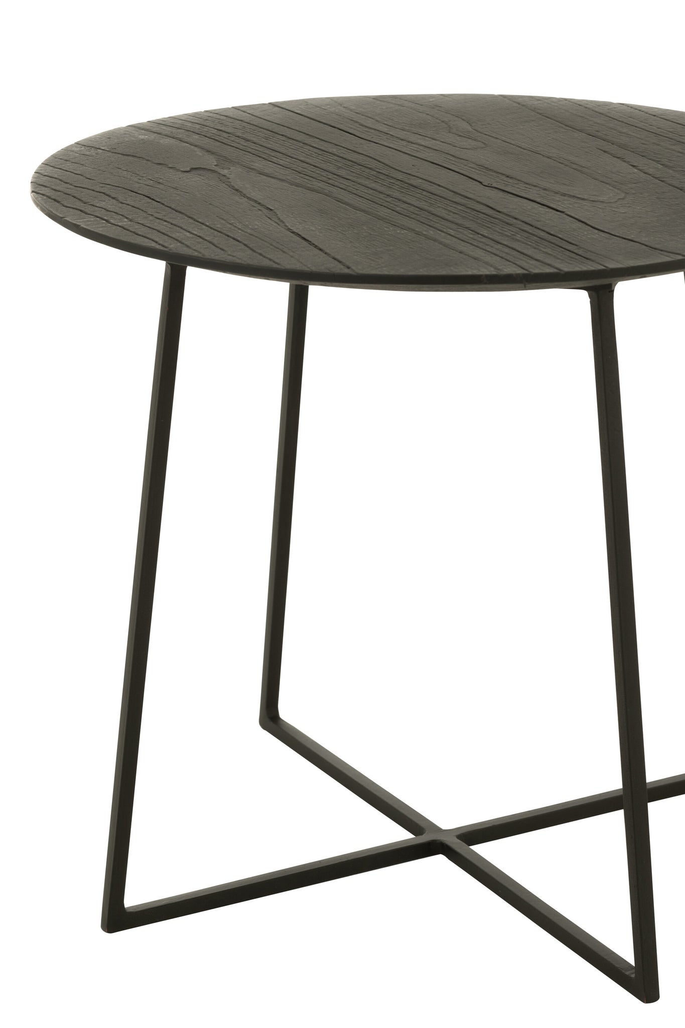 Salontafel rond teakhout/metaal zwart