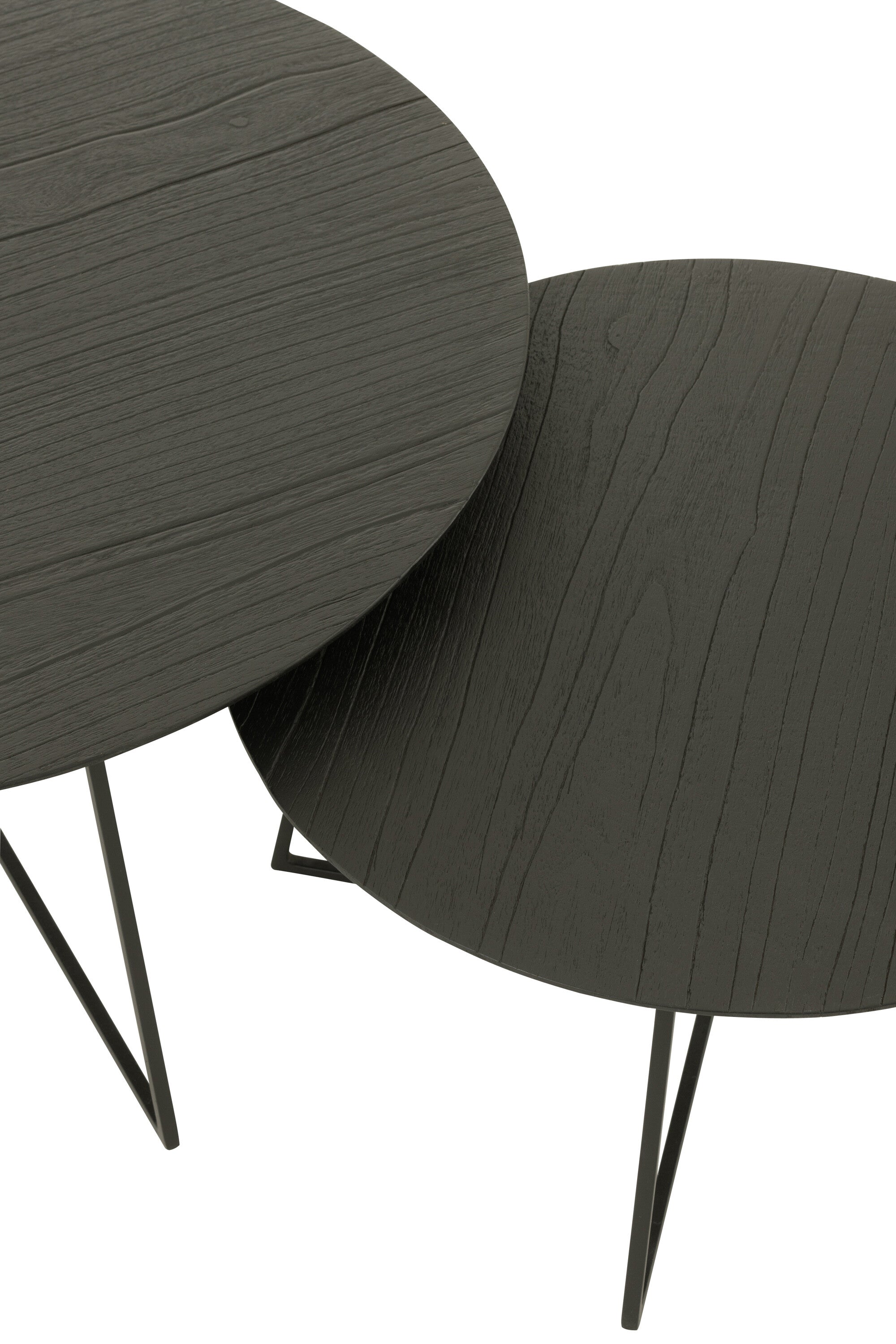 Set van 2 bijzettafels rond teakhout/metaal zwart