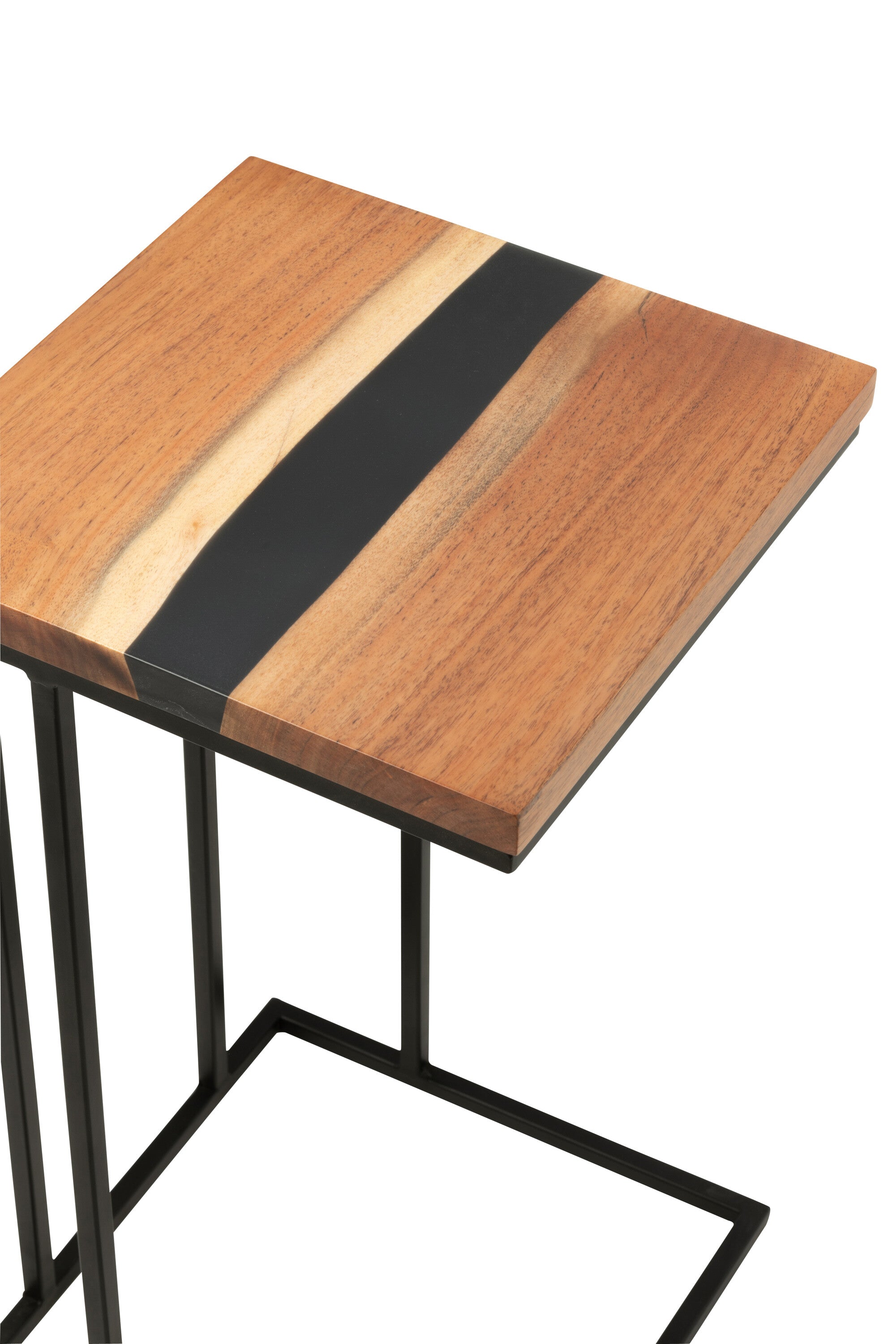Bijzettafel Vierkant Acaciahout/Hars Natuur/Zwart
