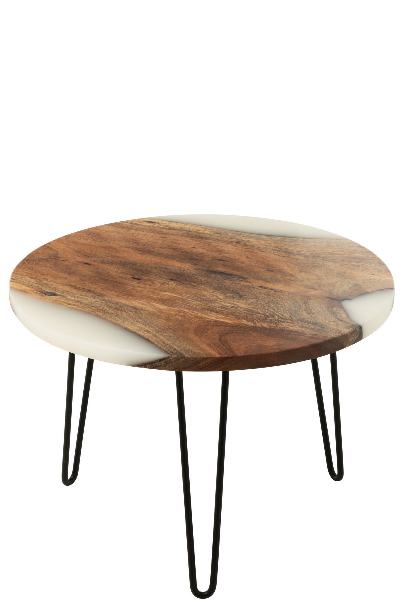 Side Table Round Acacia Wood/Resin Natural/White