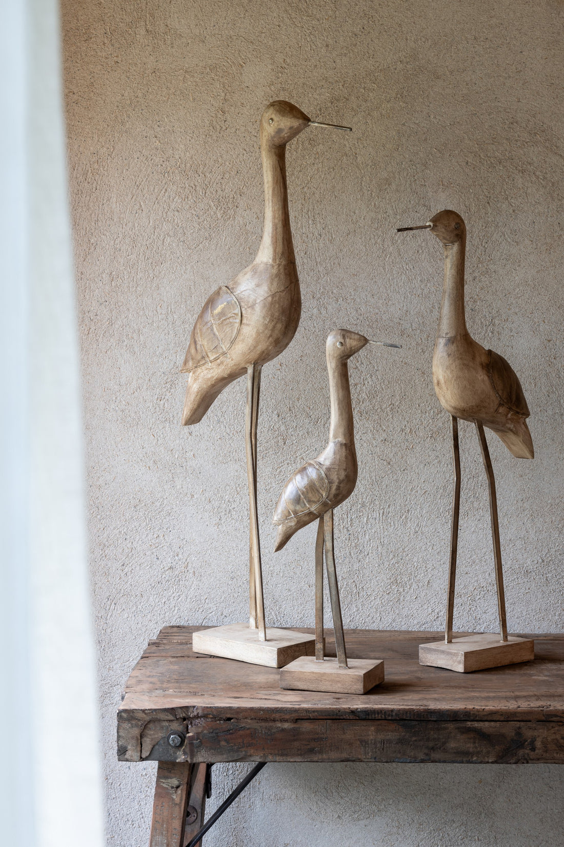 Decoratie Vogel Mangohout/Metaal Beige/Zwart Groot