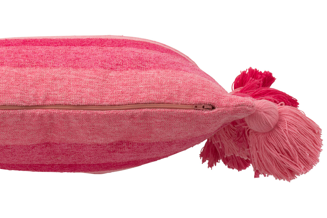 Kussen Strepen+Kwastjes Katoen Roze
