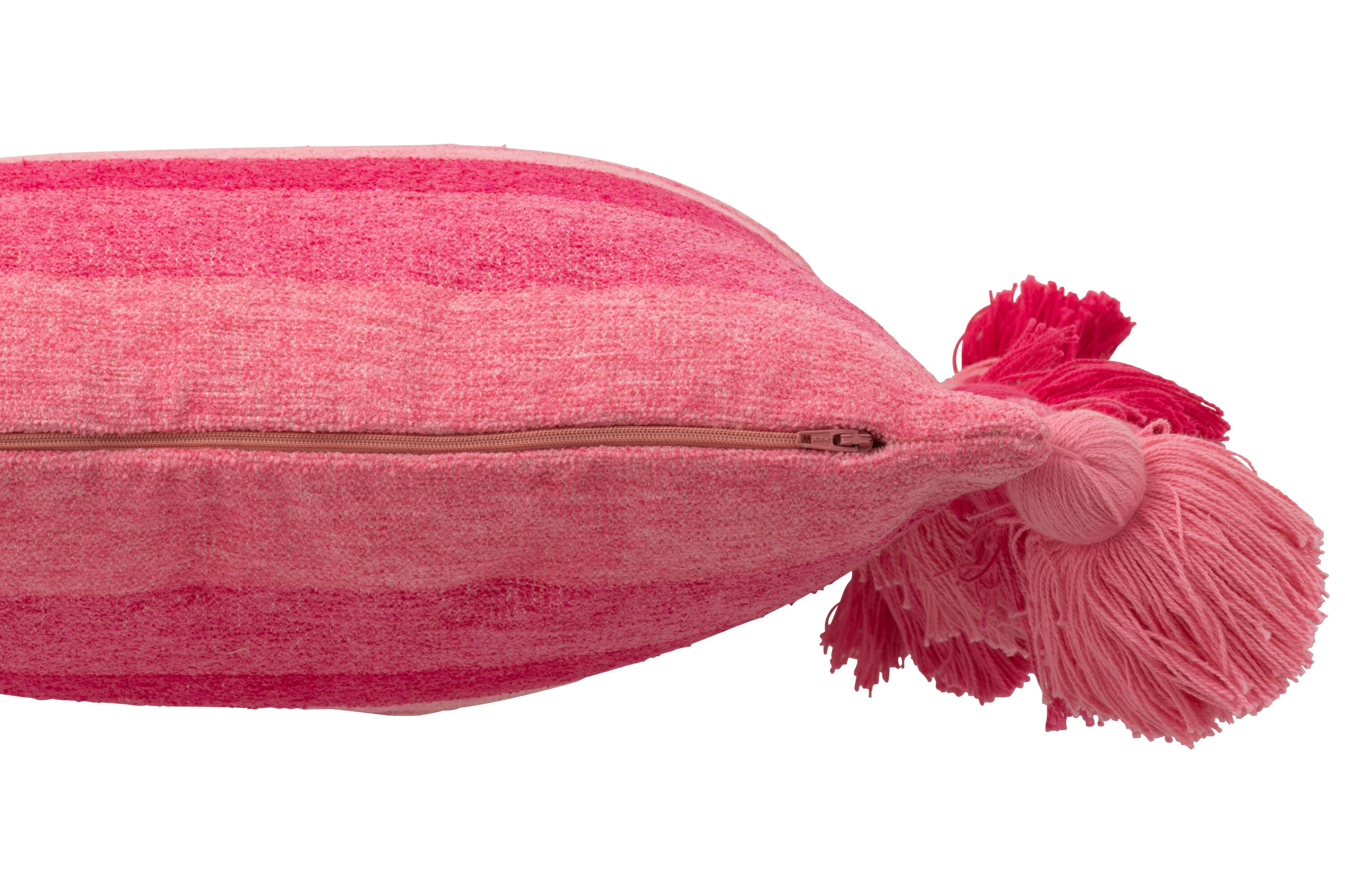 Kussen Strepen+Kwastjes Katoen Roze