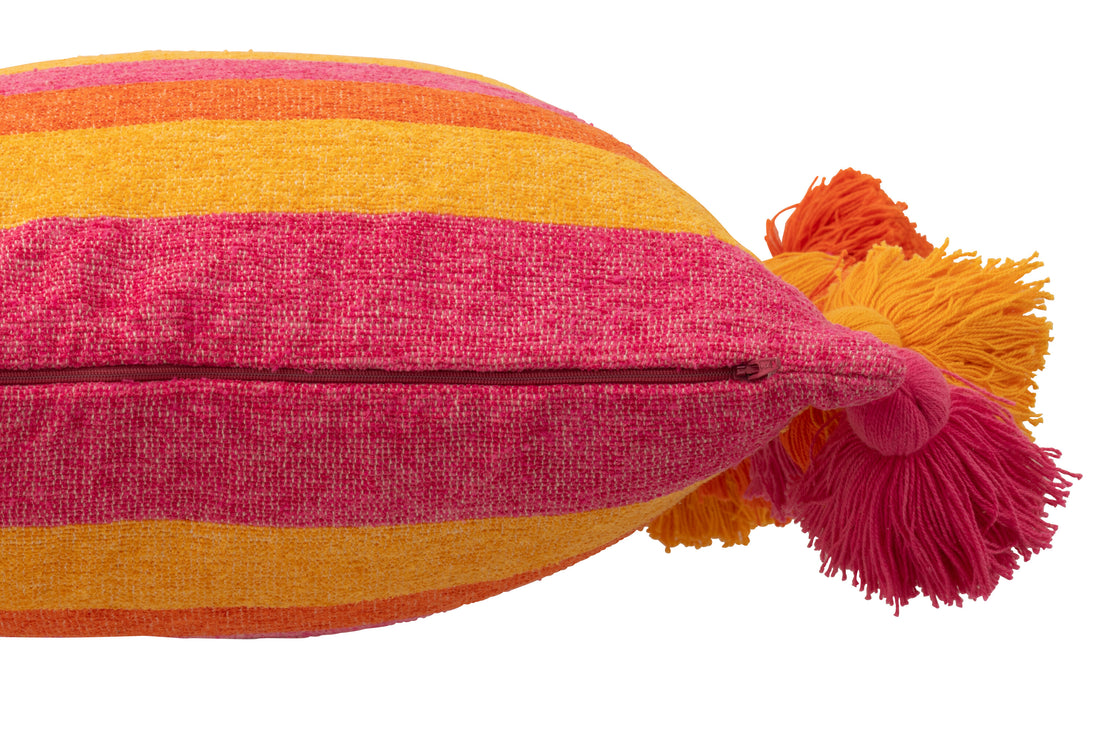 Kussen Strepen+Kwastjes Katoenmix