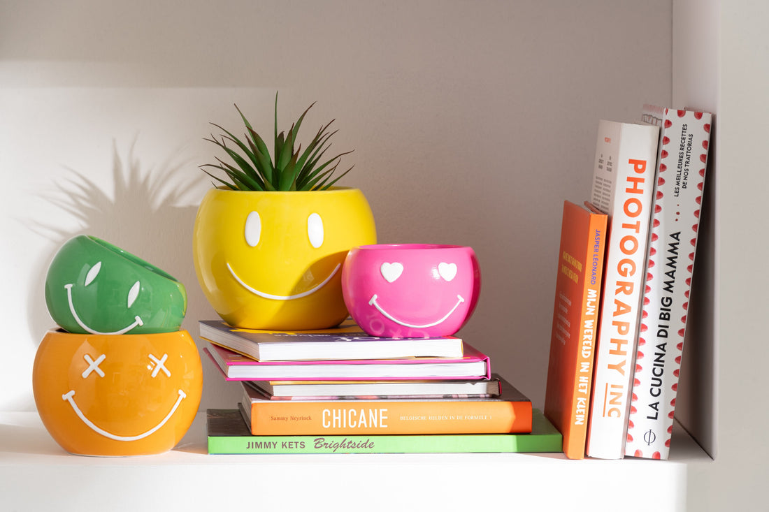 Bloempot Smiley Porselein Mix Klein Assortiment Van 4
