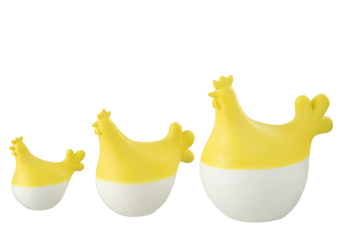 Set van 3 hanen polyresin wit/geel