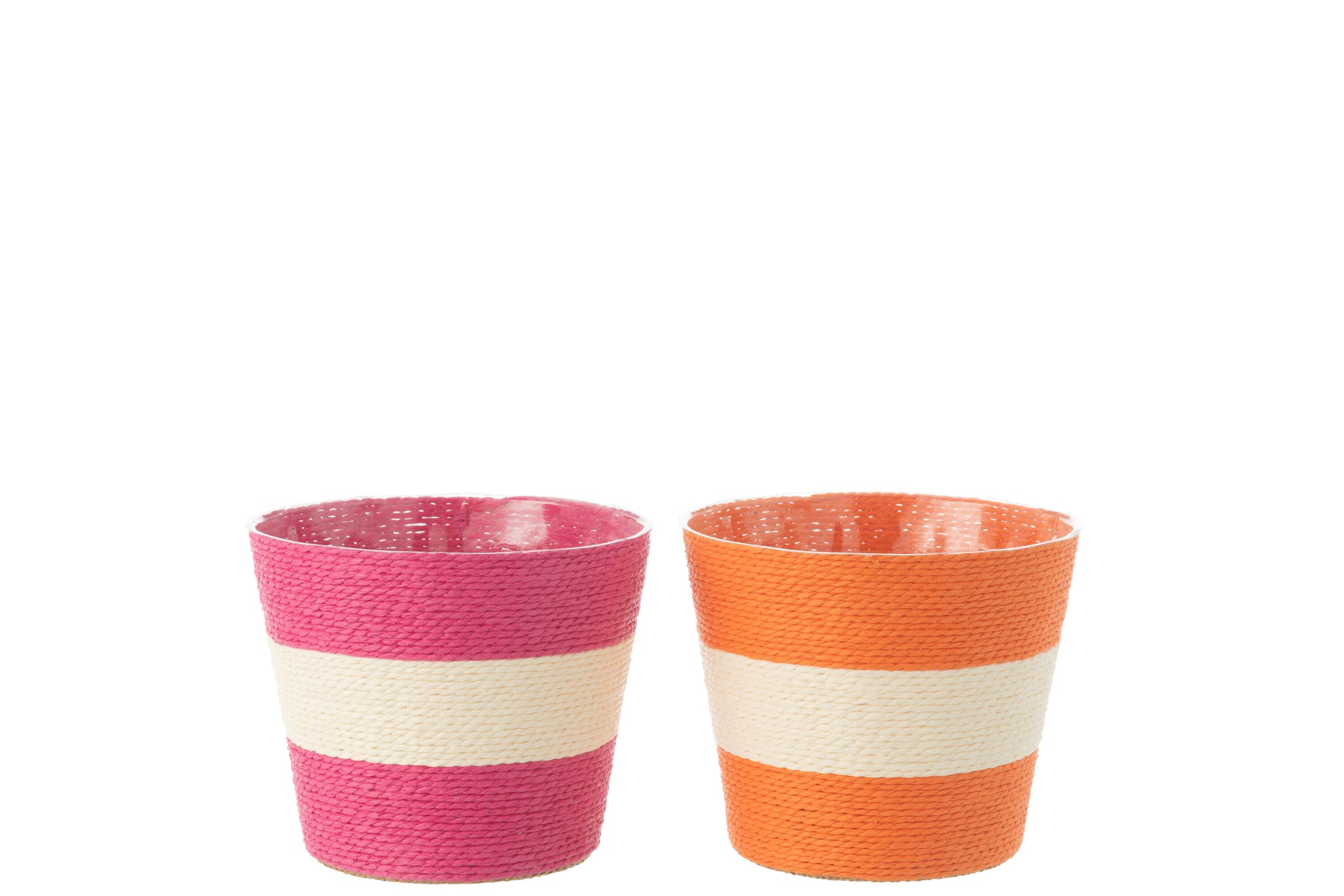 Bloempot Touwen Streep Papier/Huisdier Roze/Oranje Medium Assortiment Van 2