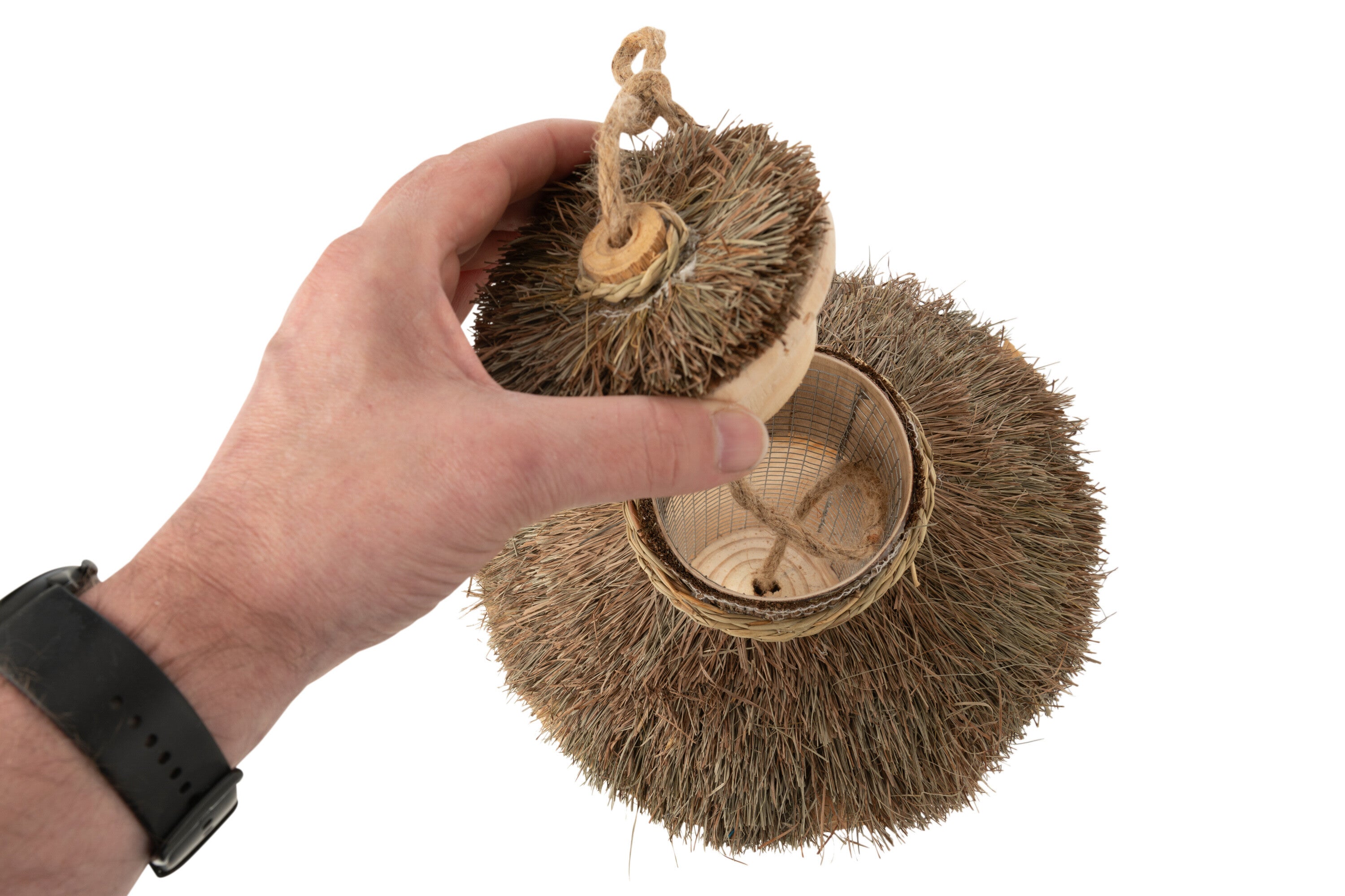 Vogelhuisje Hangend + Voederhuisje Hout/Gedroogd Gras Natuurlijk