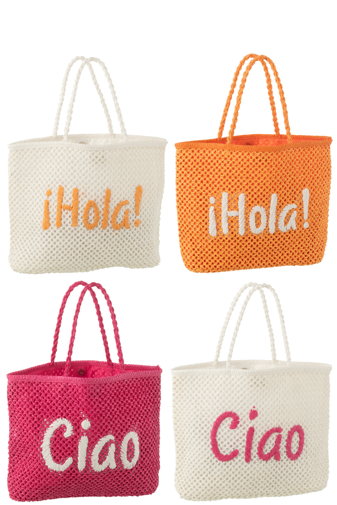 Shoppertas Ciao/Hola Papier Wit/Roze/Oranje Assortiment Van 4