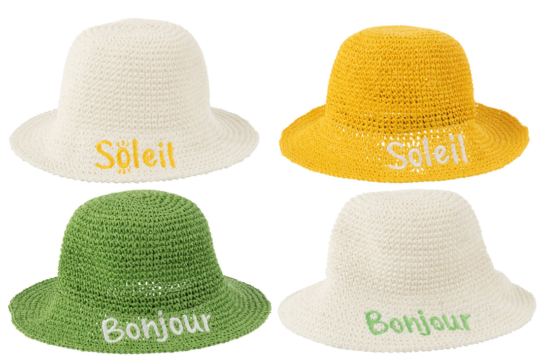 Hoed Bonjour/Zon Papier Wit/Groen/Geel Assortiment Van 4